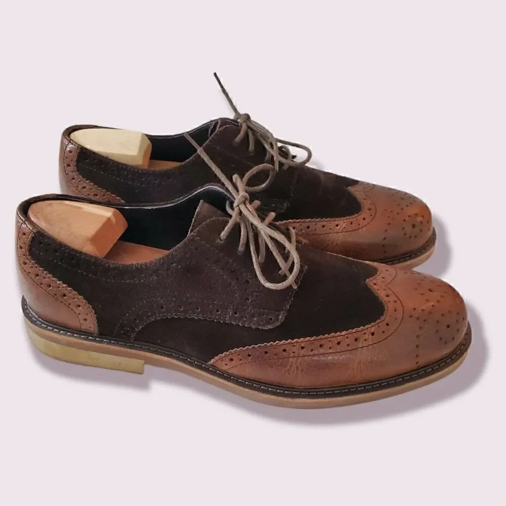 Lands End Astor Wingtip Men's 10.5 Homme Spice Brown Dress Shoes | BUCKS | EUC